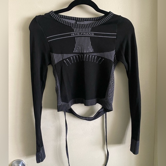 Iets Frans Tops - Iets Frans Black Ribbed Long Sleeve with Open Back